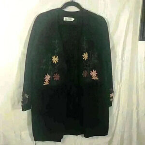Simply Couture Black Women's Size M Embroidered Long Sleeve Sweater Cardigan